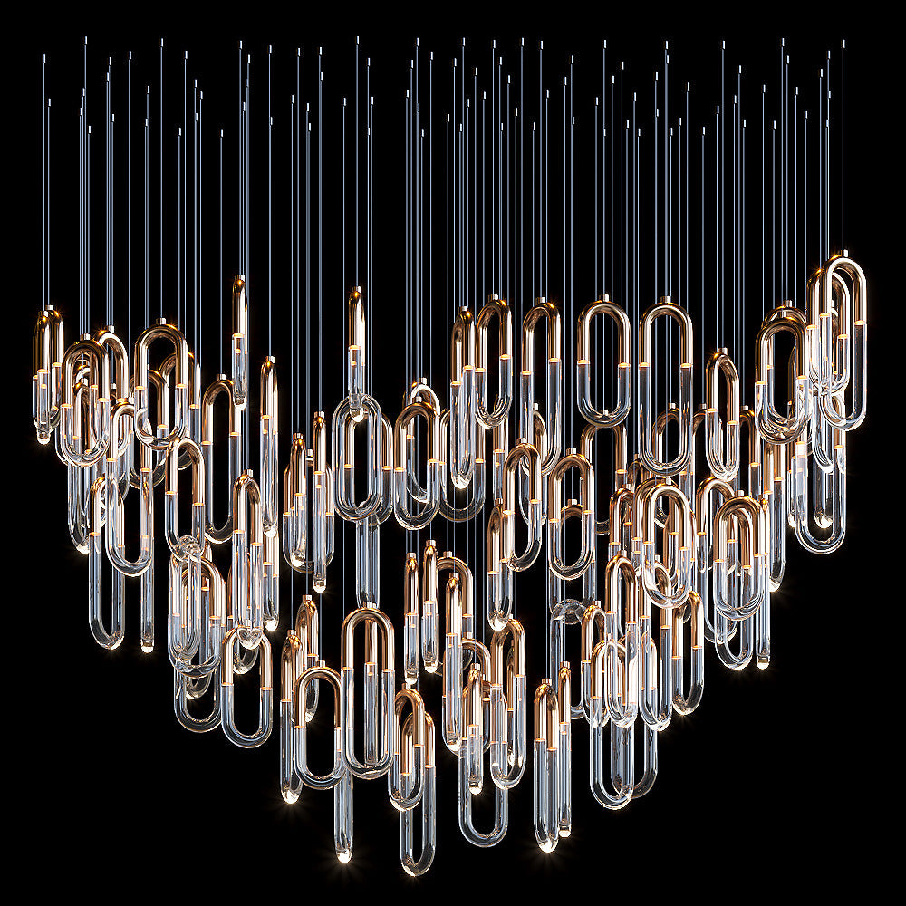 Gold Glass Loop Cluster Chandelier