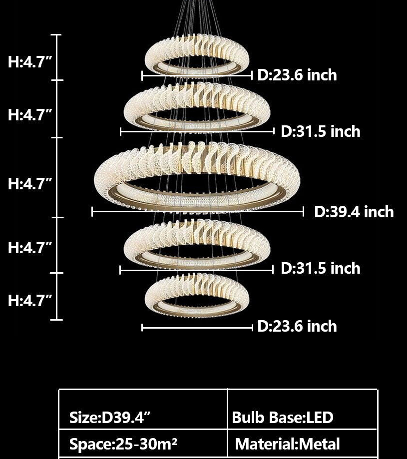 Extra Large Round Acrylic and Stainless Steel Multi-Layer Chandelier for High Ceilings