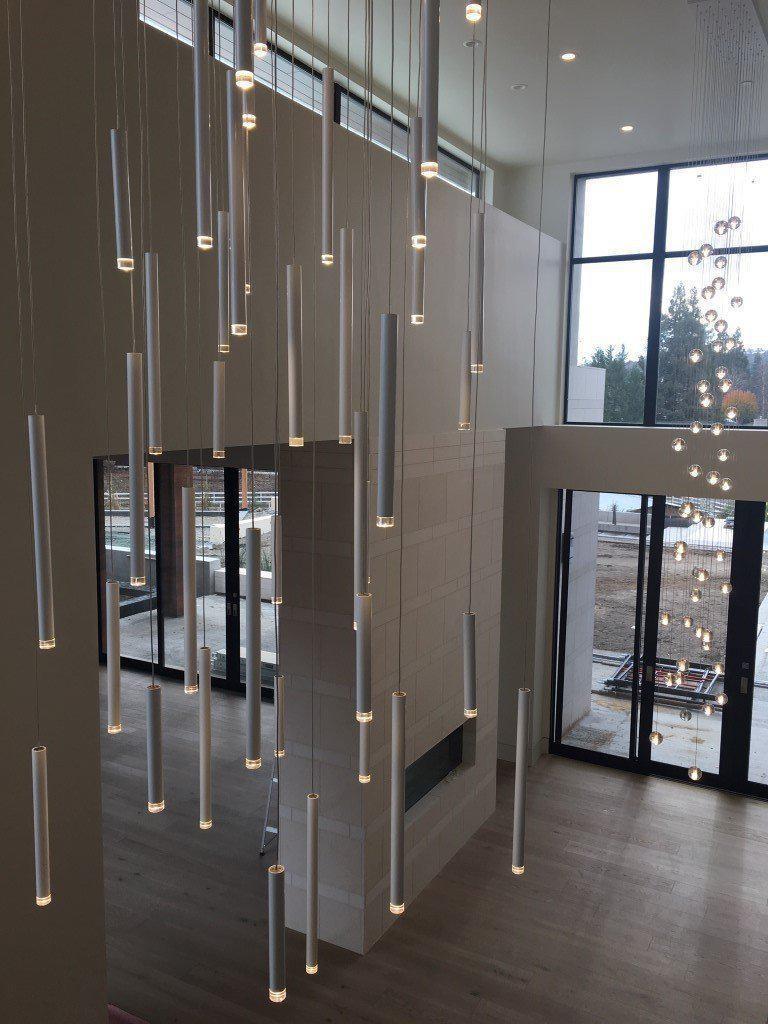 Bellini Rectangular Tri-Tone Tubular Pendant Light Chandelier - Merlin Lamps