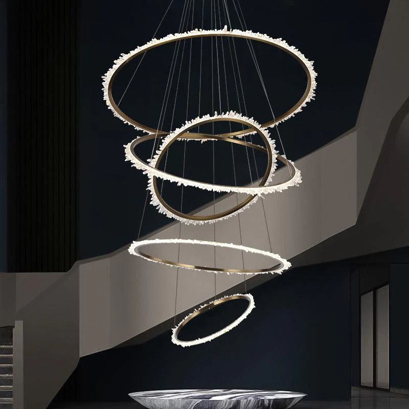 Rock Crystal Multi Rings Chandelier For Staircase - jchandelier