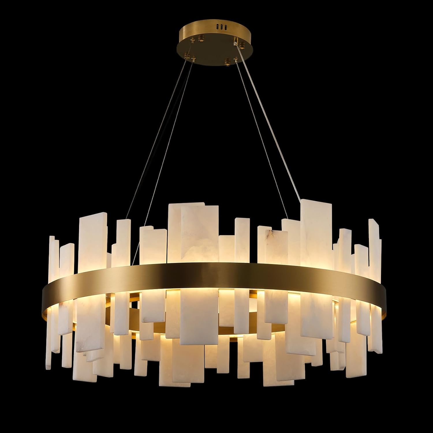 Adjustable Luxury Alabaster Round Chandelier – 31.5in Natural Stone