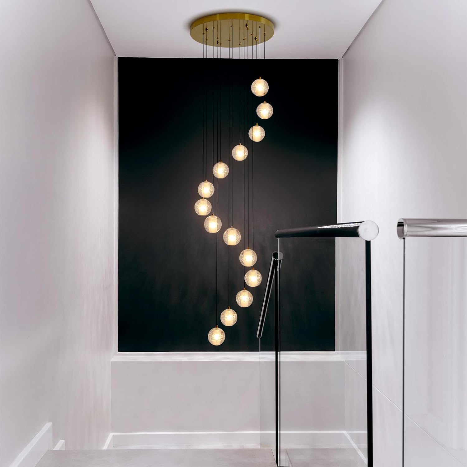 Elegant Gold Crystal 14-Light Adjustable Staircase Chandelier for Modern Homes