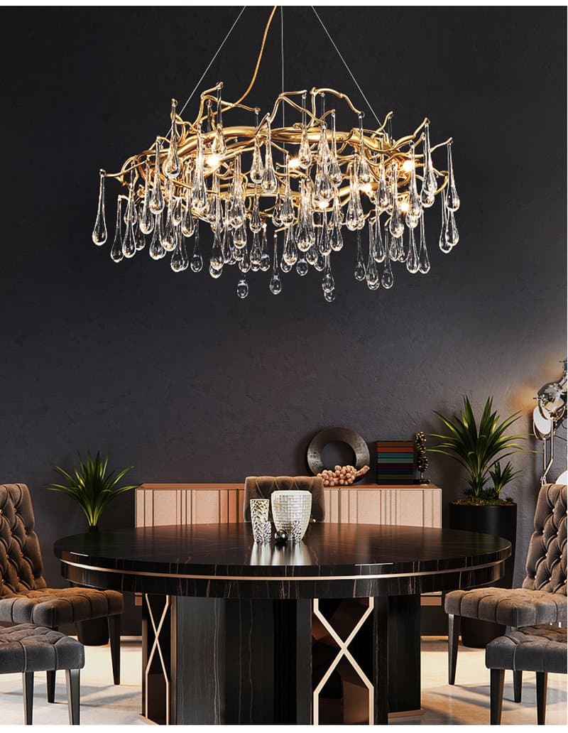JC Teardrop Branch Round Long Tear Crystal Chandelier