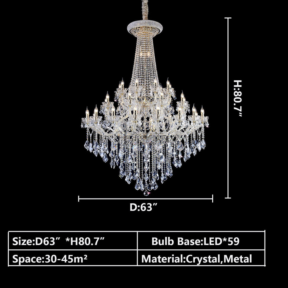 D63"*H80.7" 59LIGHTS crystal lighting-extra large/oversized/huge foyer candle branch crystal chandelier staircase ,hallway,coffee shop/restaurant chandelier clear crystal