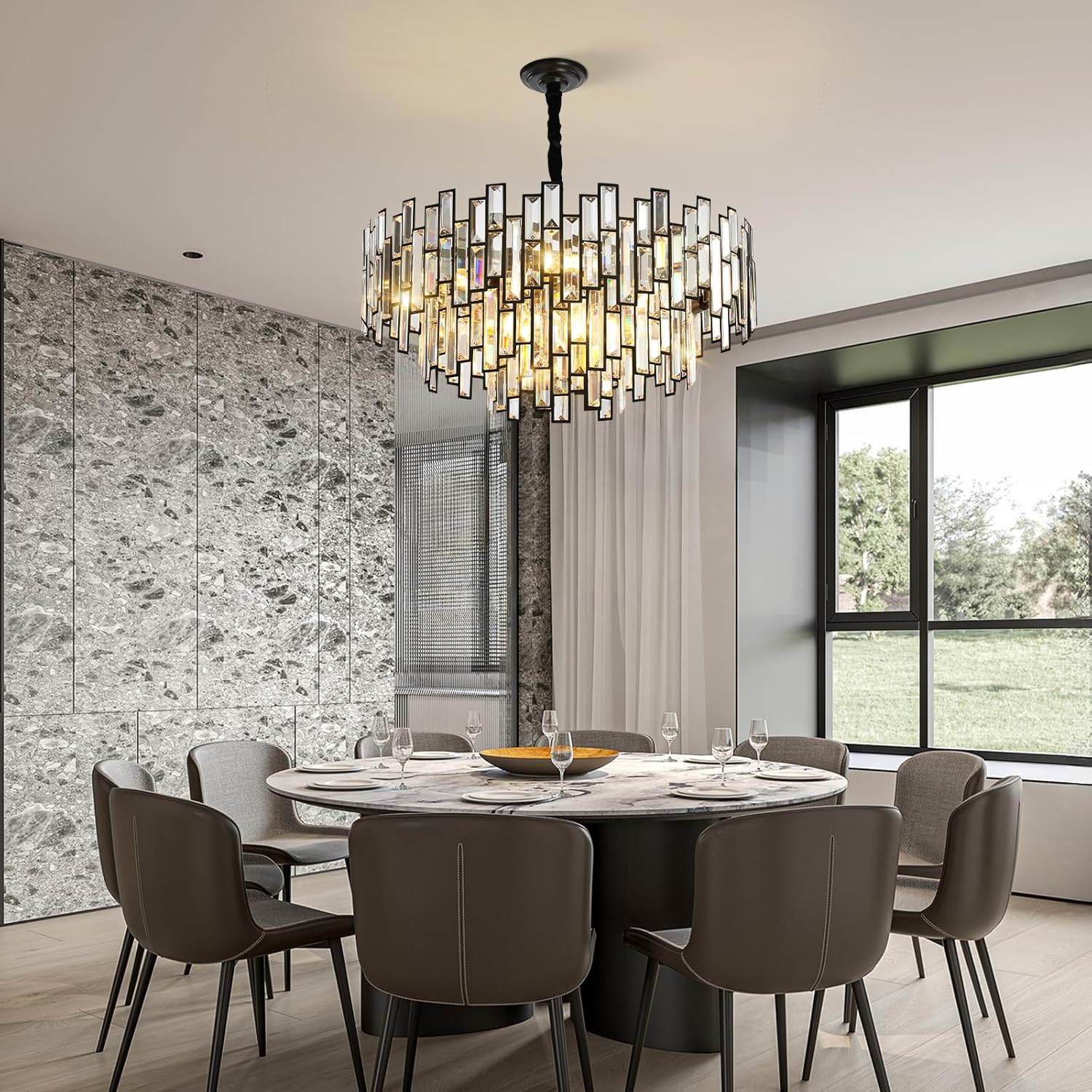 Modern Crystal Chandelier for High Ceilings