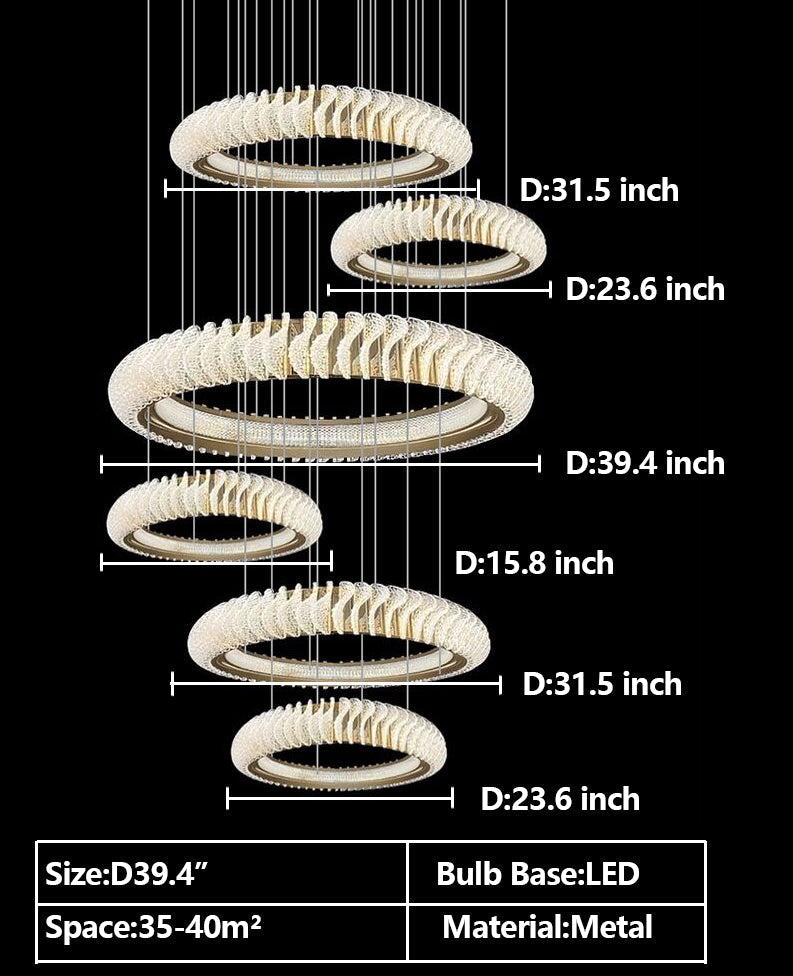 Extra Large Round Acrylic and Stainless Steel Multi-Layer Chandelier for High Ceilings