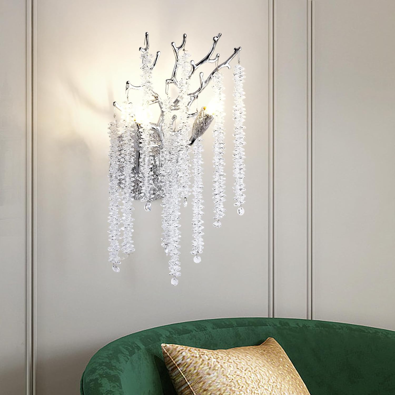 Snow Tree Crystal Silver Wall Sconce 17"H - CUSTOMIZATION