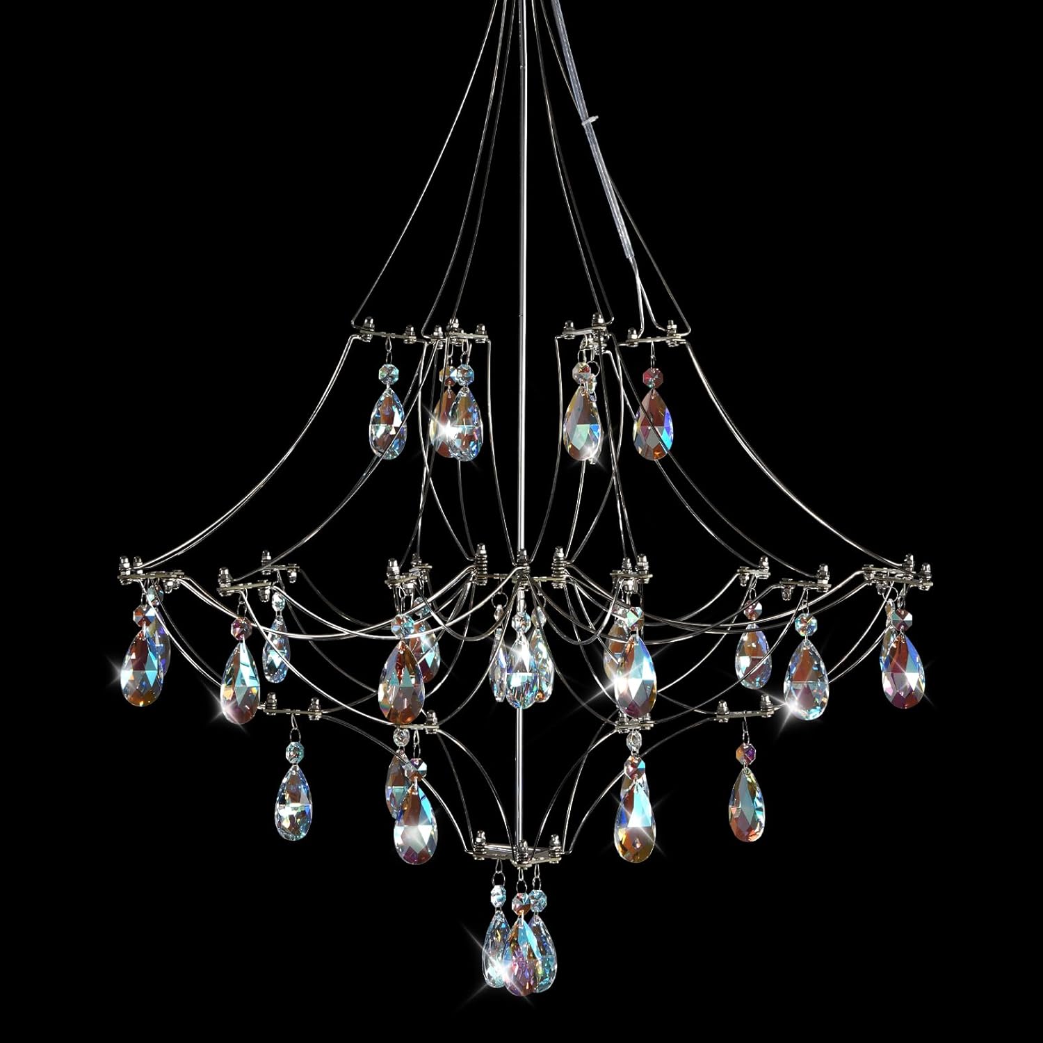 Silver Crystal Round Chandelier 23.6" Modern Luxury Raindrop Light
