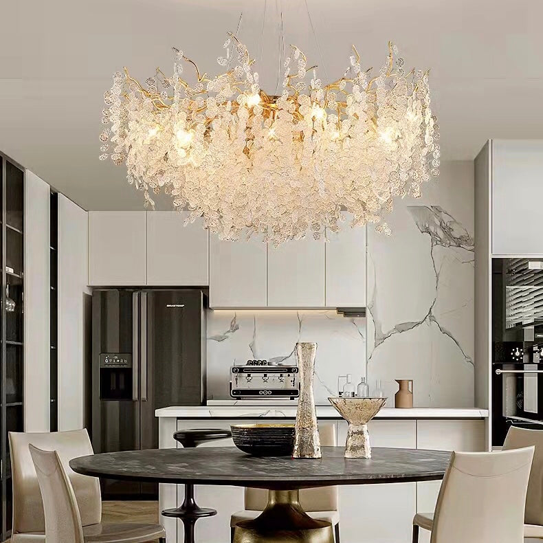 Luxury Branches Crystal Frosted Glass Chandelier Set for Living and Dining Room