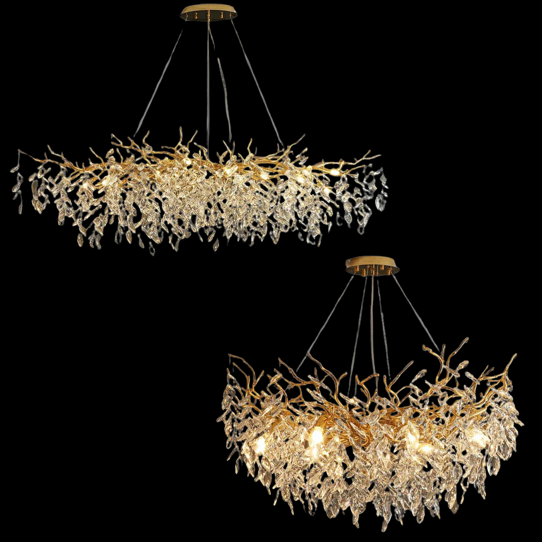 French Branch Crystal Chandelier with Elegant Crystal Leaves