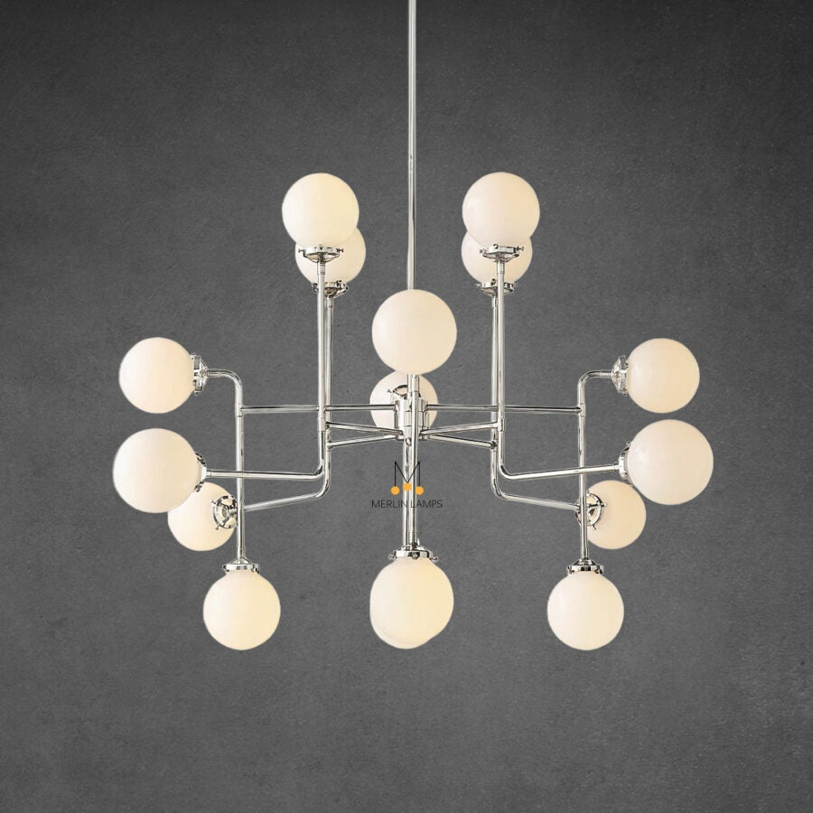 Bistro Globe Milk Glass Chandelier 56″