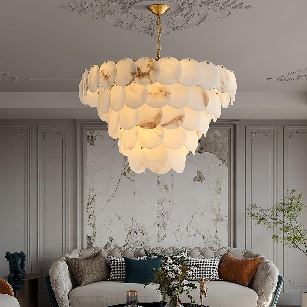Alabaster Shell Brass Chandelier with 2/3/4/5/6 layer - Merlin Lamps