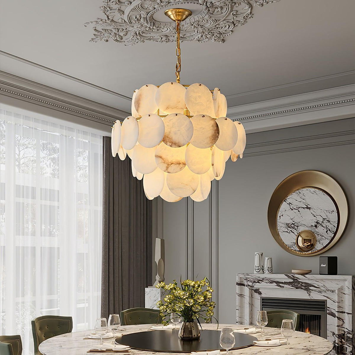 Alabaster Shell Brass Chandelier with 2/3/4/5/6 layer - Merlin Lamps