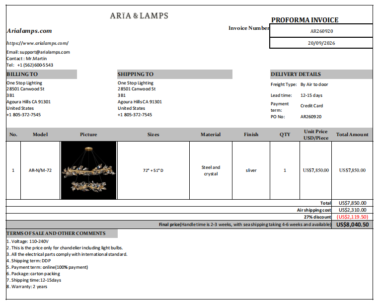 Invoice to Dan AR260920