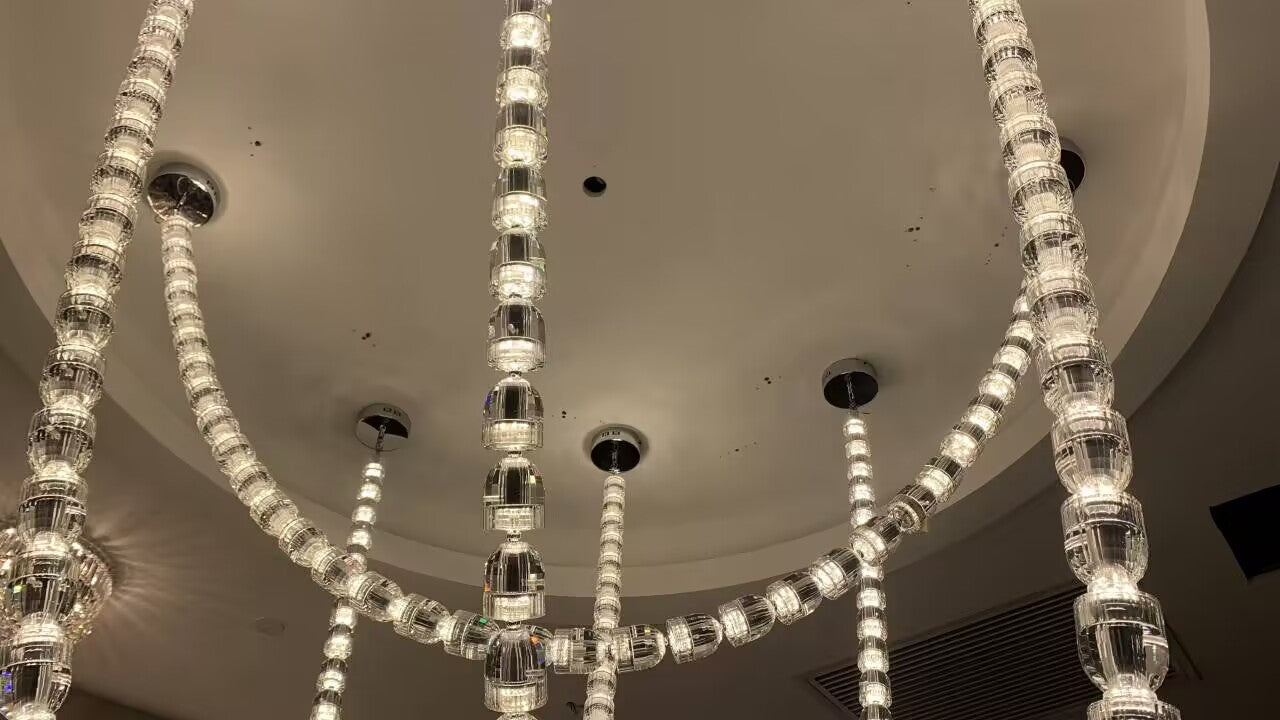 Modern Crystal Bullet Necklace Chain Chandelier for Living Room/Staircase/Foyer/Hotel/Restaurant