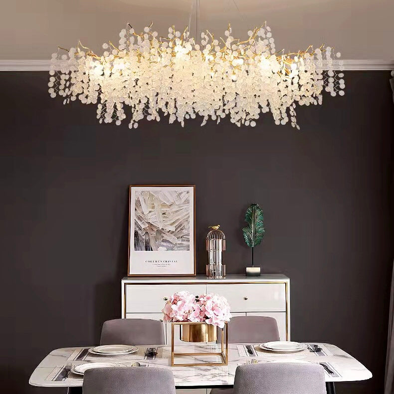Luxury Branches Crystal Frosted Glass Chandelier Set for Living and Dining Room