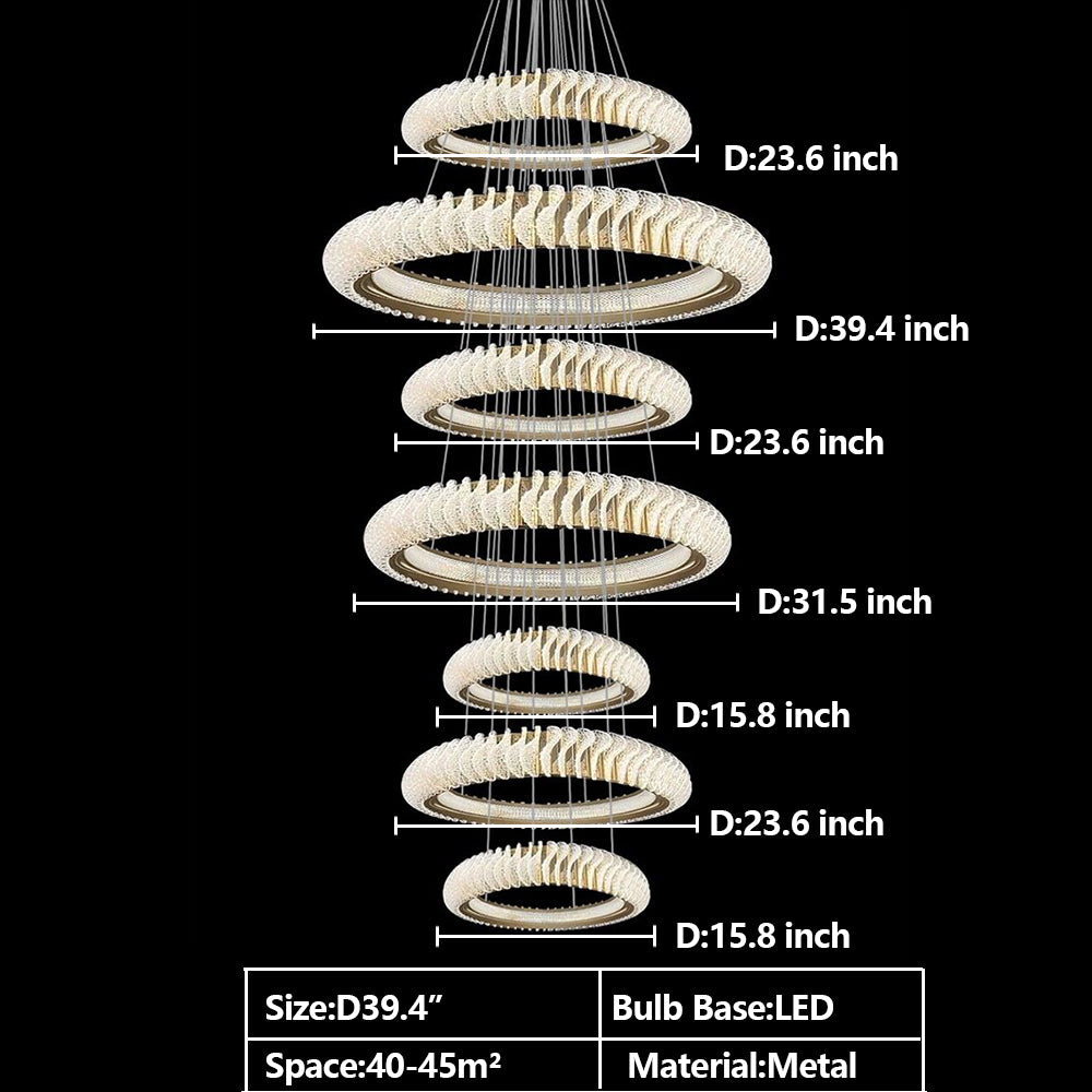 Extra Large Round Acrylic and Stainless Steel Multi-Layer Chandelier for High Ceilings