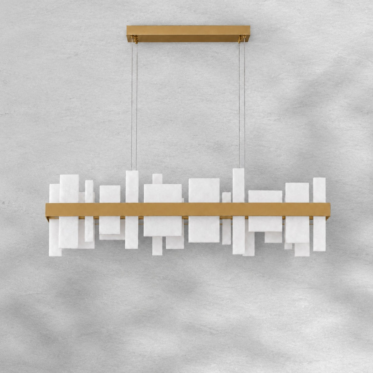 Linear Alabaster and Gold Stainless Steel Dining Chandelier