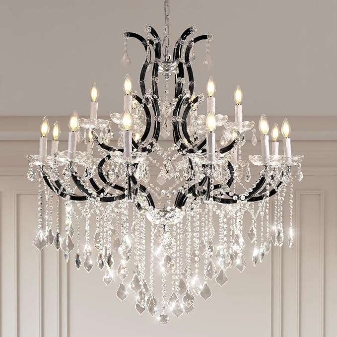 Grand Black Crystal Chandelier: Modern Elegance for Dining, Hallway, Living Room