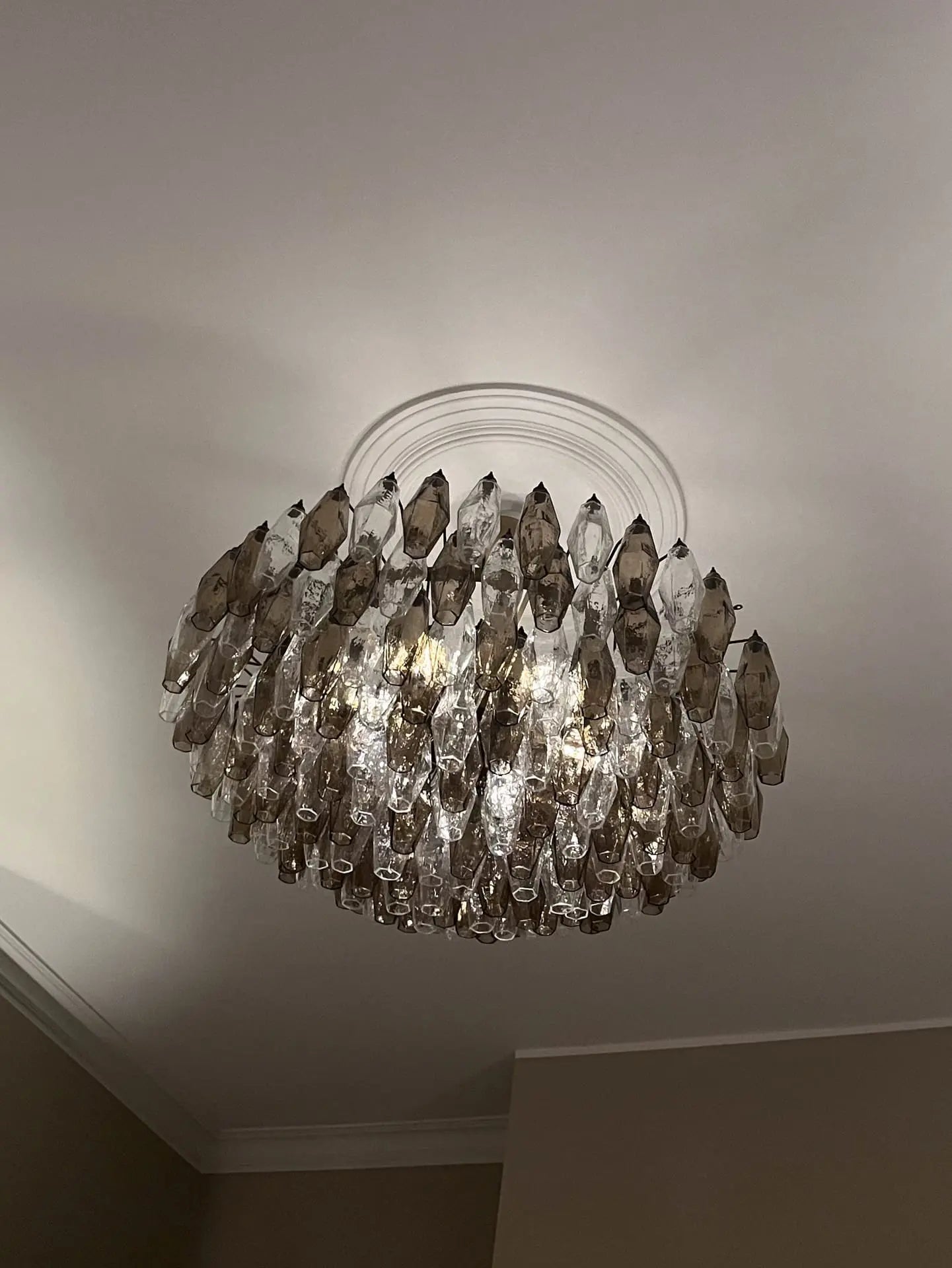 Murano Chandelier – Poliedri – 185 glass – Smoked/Transparent