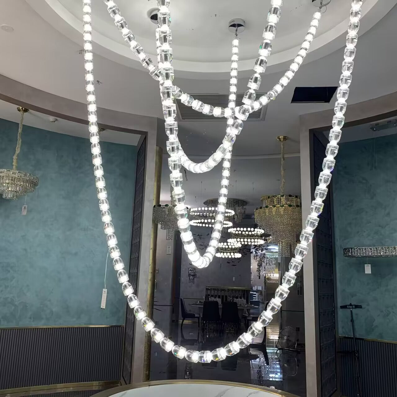 Modern Crystal Bullet Necklace Chain Chandelier for Living Room/Staircase/Foyer/Hotel/Restaurant