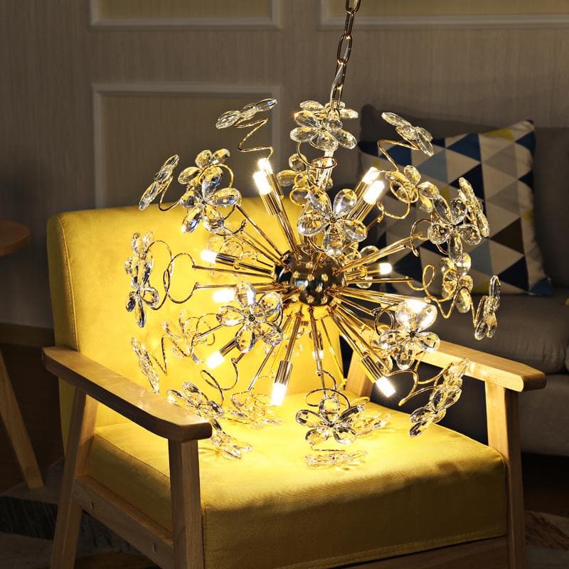 JC Faceted Crystal Petal Dandelion Chandelier 24"