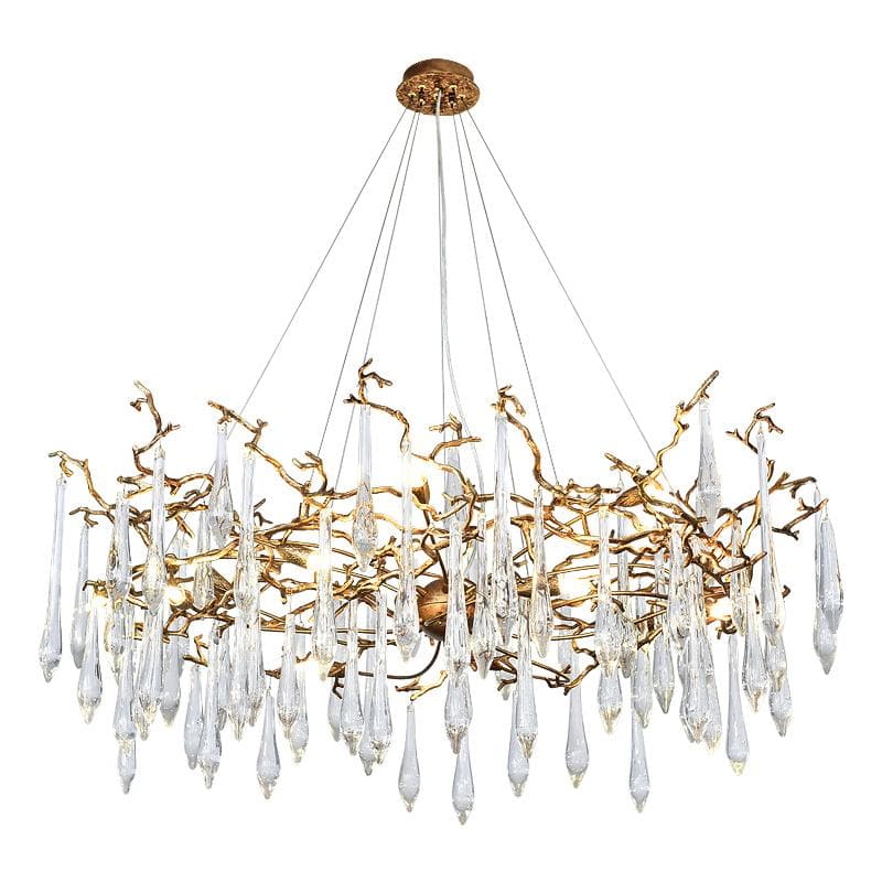 JC Arcadia Branch Postmodern Long Teardrop Brass Chandelier Gold
