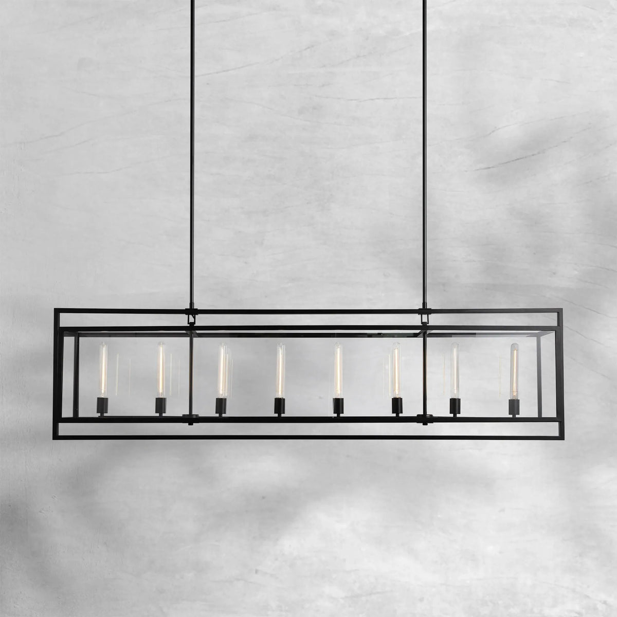 Bauros Glass Lantern Rectangular Chandelier 72"