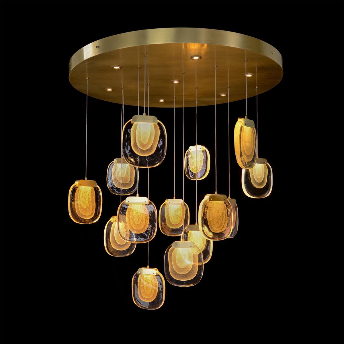Bansho: Layered Glass Twenty-One-Light Drop Pendant Chandelier - Merlin Lamps