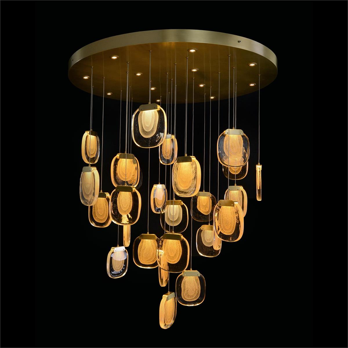 Bansho: Layered Glass Thirty-Nine-Light Drop Pendant Chandelier - Merlin Lamps