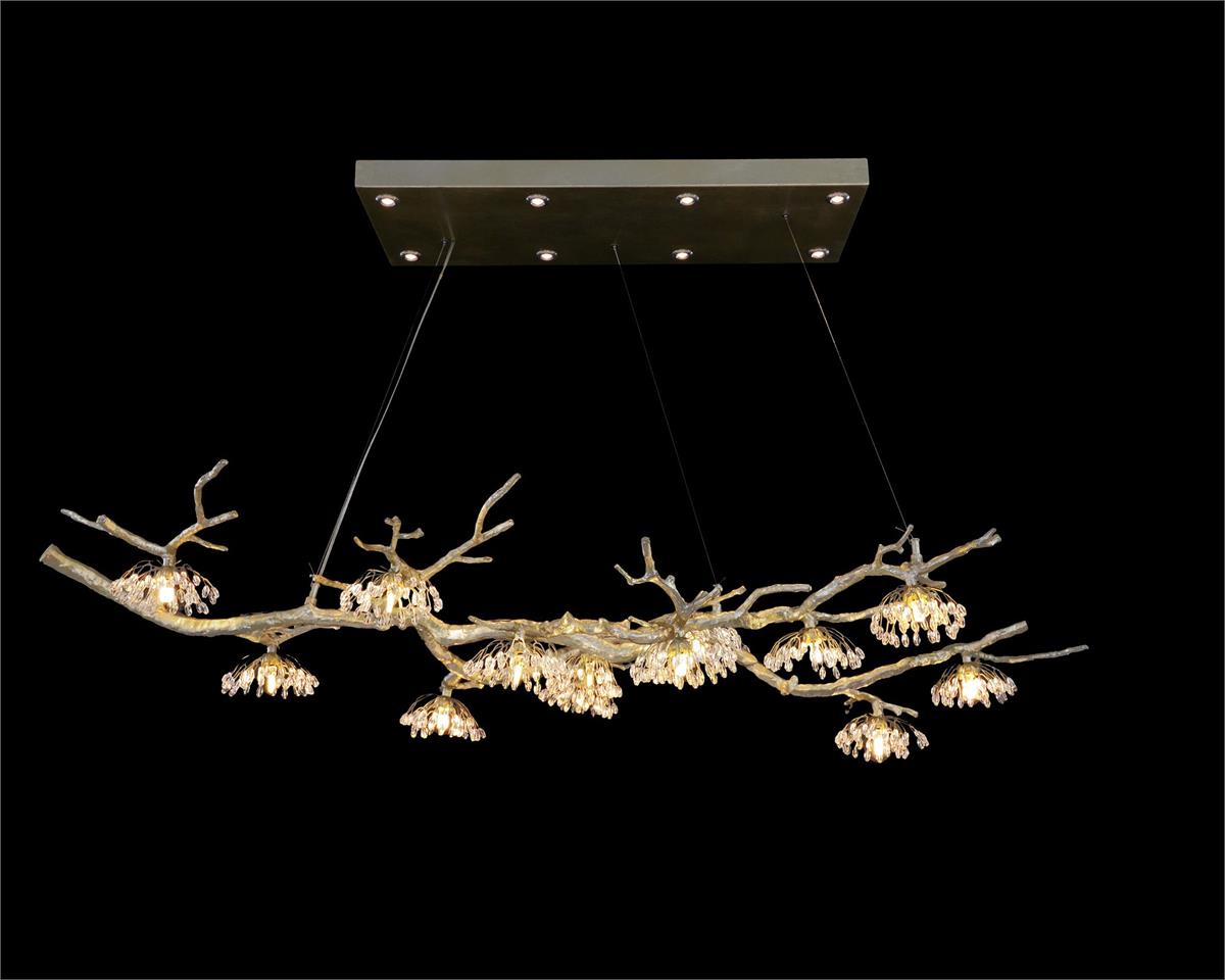 Hanasaku Crystal Bud Branch Fourteen-Light Oblong Chandelier - Merlin Lamps