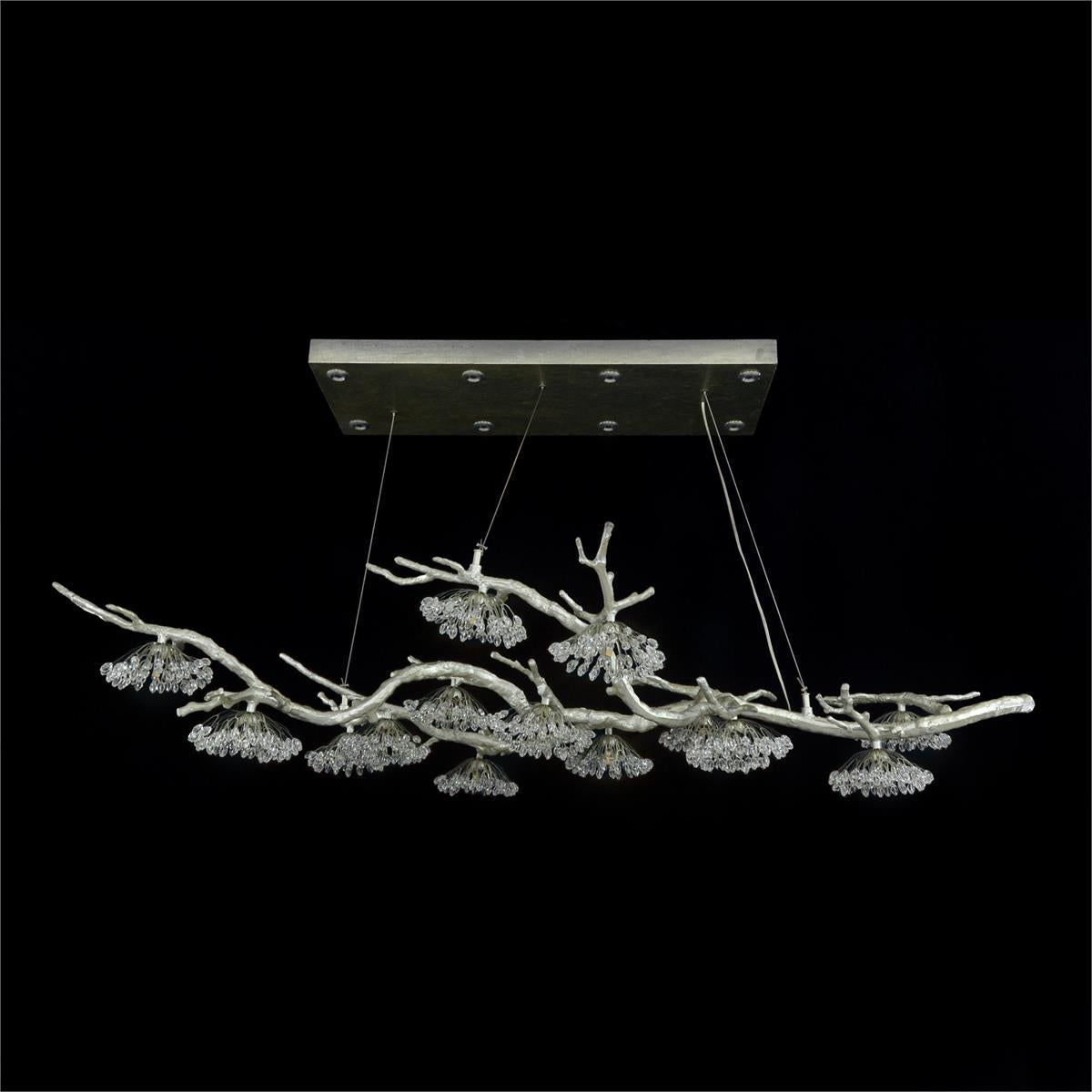 Hanasaku Crystal Bud Branch Fourteen-Light Oblong Chandelier - Merlin Lamps