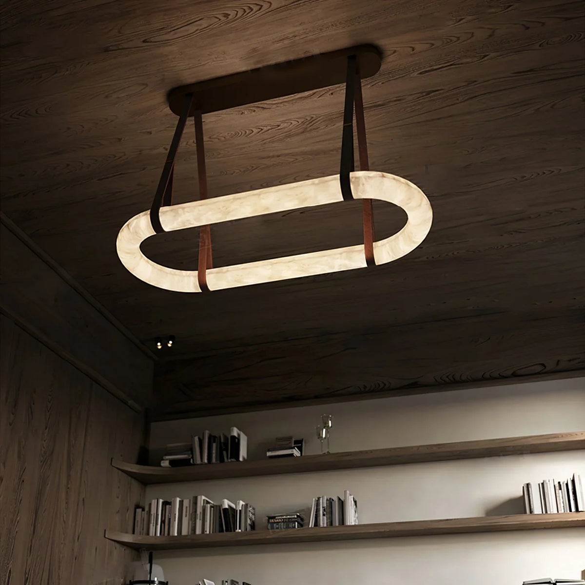 Alabaster Round Leather Chandelier – Luxury LED Ceiling Light