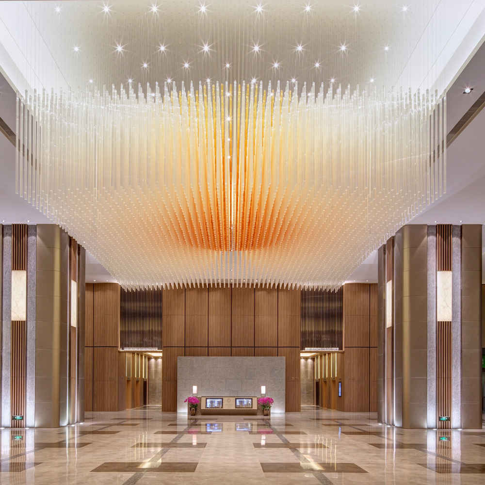 Amber glass tube chandelier