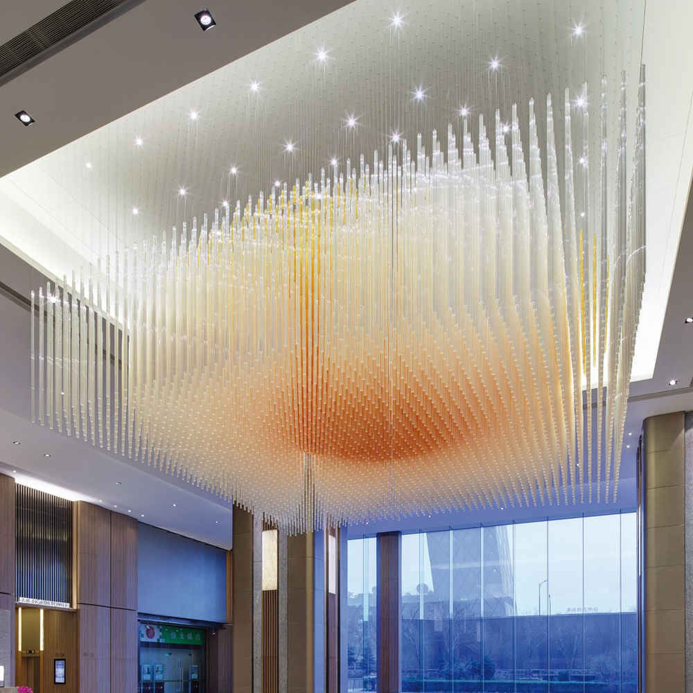 Amber glass tube chandelier