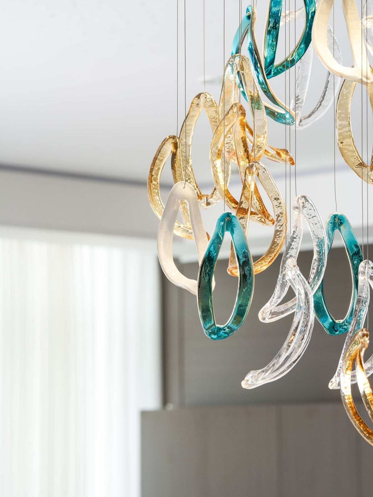 Galaxy Aqua Ripple Glass Meteor Shower Crystal Spiral Chandelier