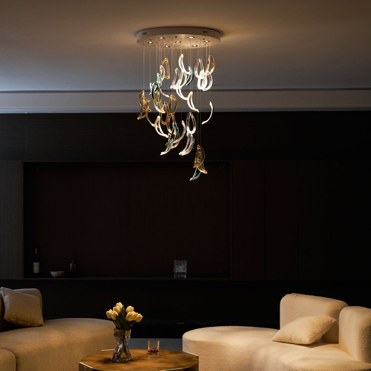 Galaxy Aqua Ripple Glass Meteor Shower Crystal Spiral Chandelier