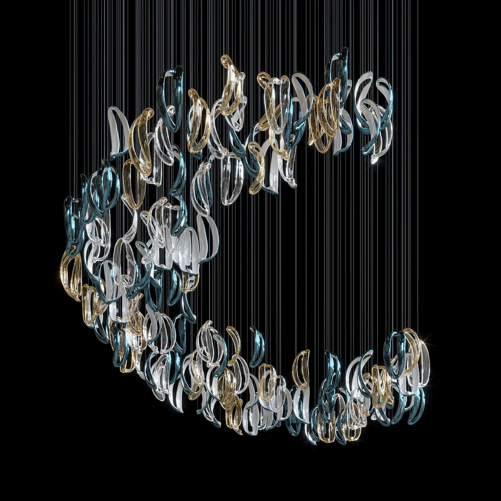 Galaxy Aqua Ripple Glass Meteor Shower Crystal Spiral Chandelier