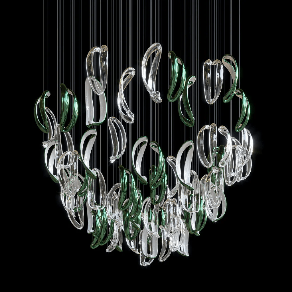 Galaxy Aqua Ripple Glass Meteor Shower Crystal Spiral Chandelier