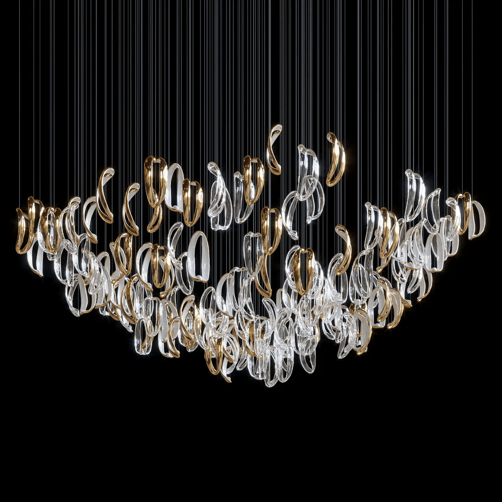 Galaxy Aqua Ripple Glass Meteor Shower Crystal Spiral Chandelier