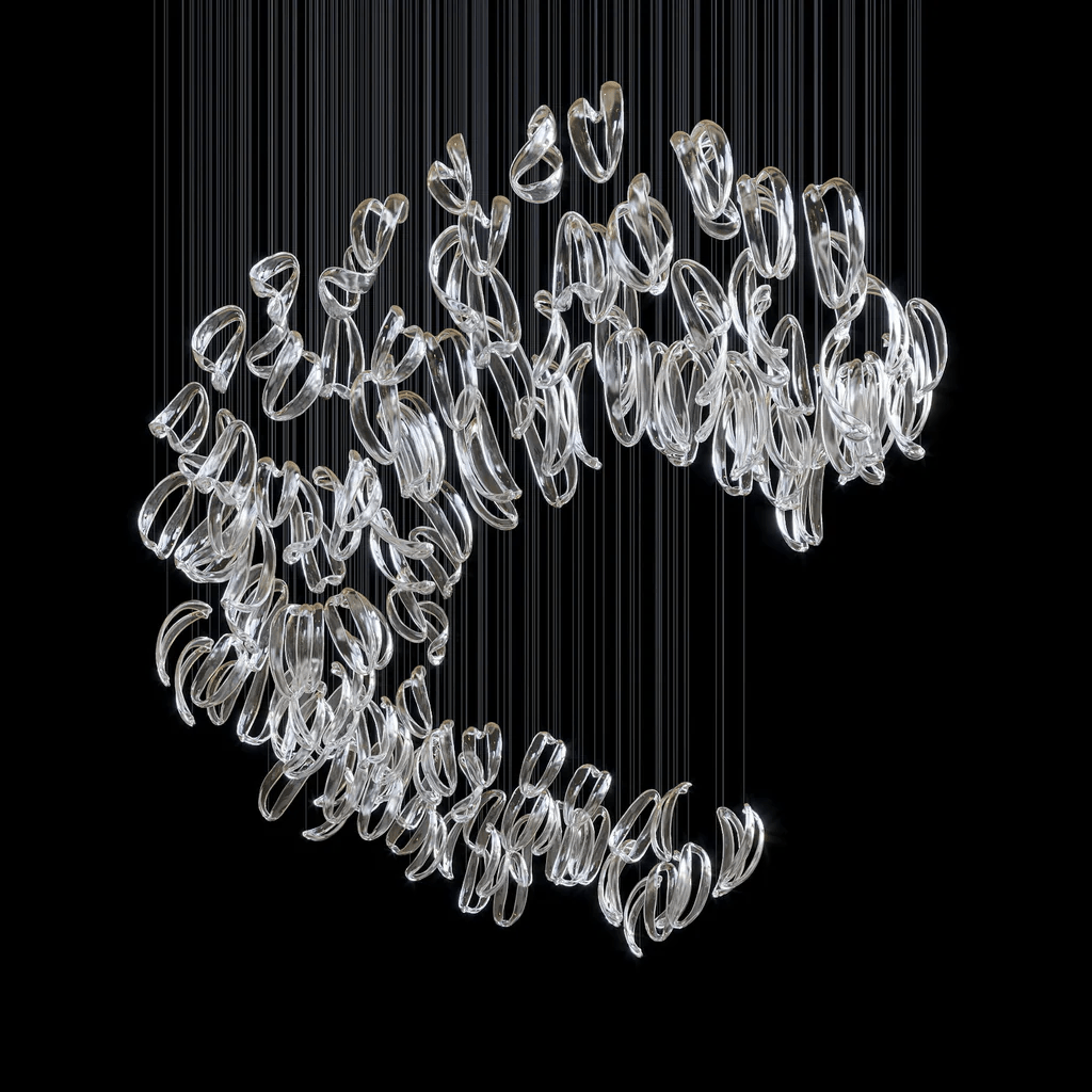 Galaxy Aqua Ripple Glass Meteor Shower Crystal Spiral Chandelier