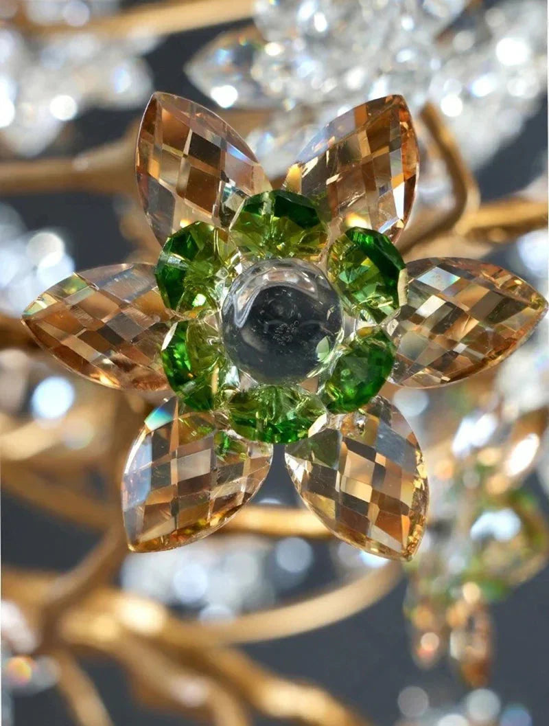 Gilded Branch Floral Brass Crystal Chandelier