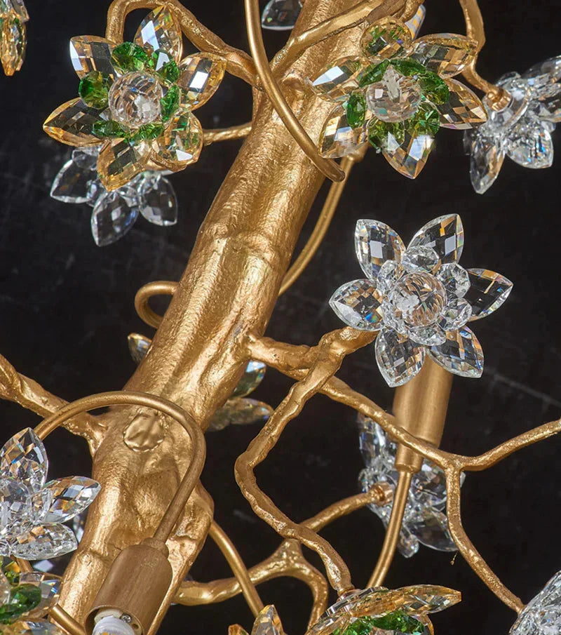 Gilded Branch Floral Brass Crystal Chandelier