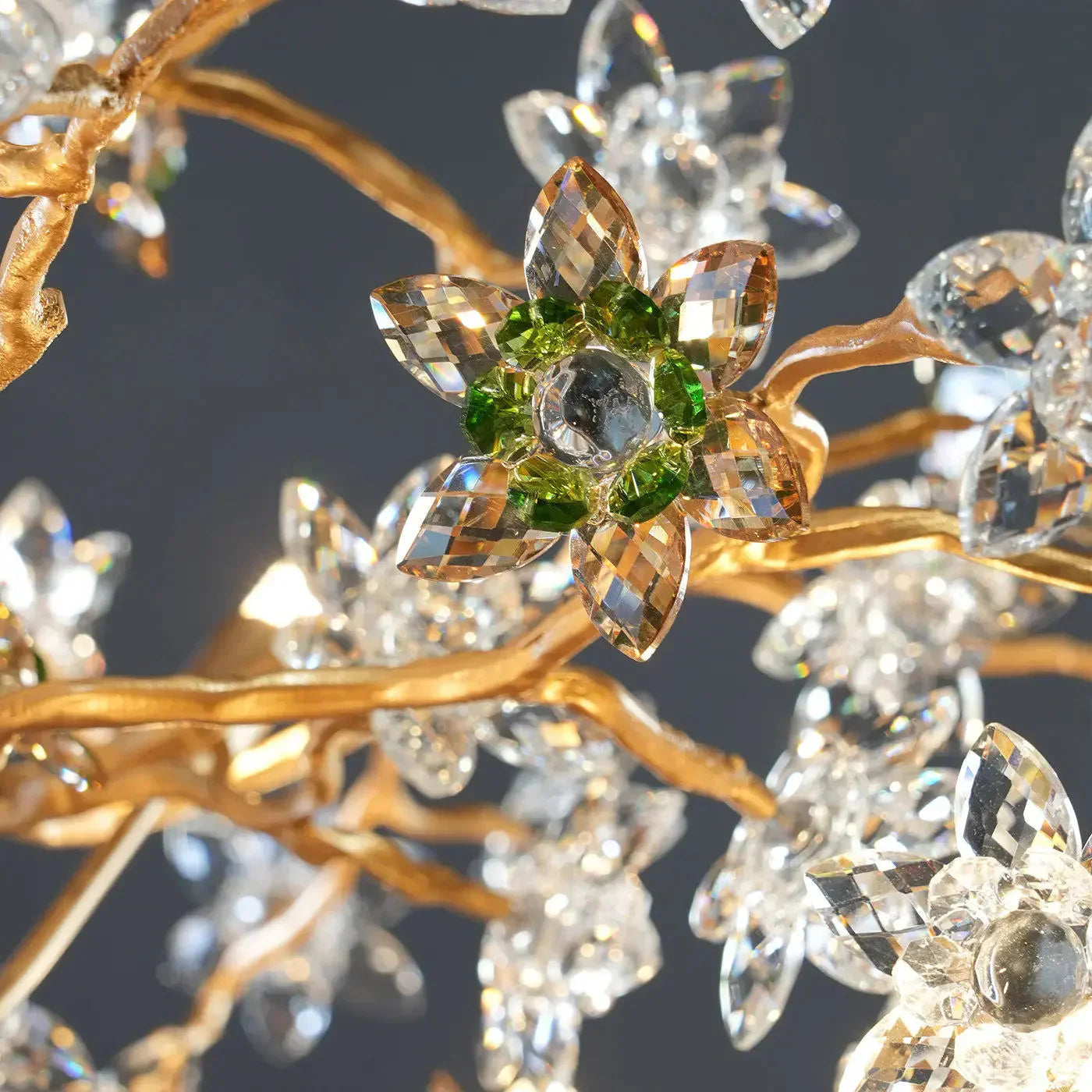 Gilded Branch Floral Brass Crystal Chandelier