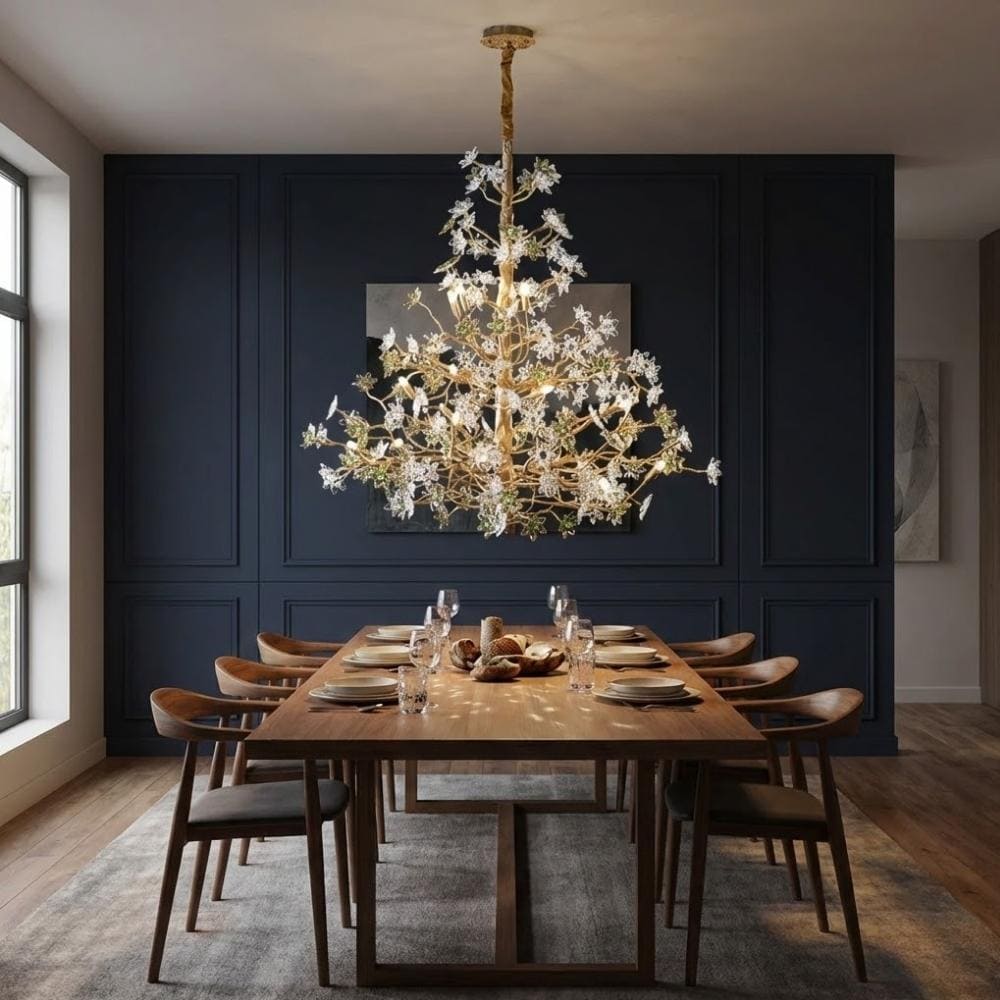 Gilded Branch Floral Brass Crystal Chandelier