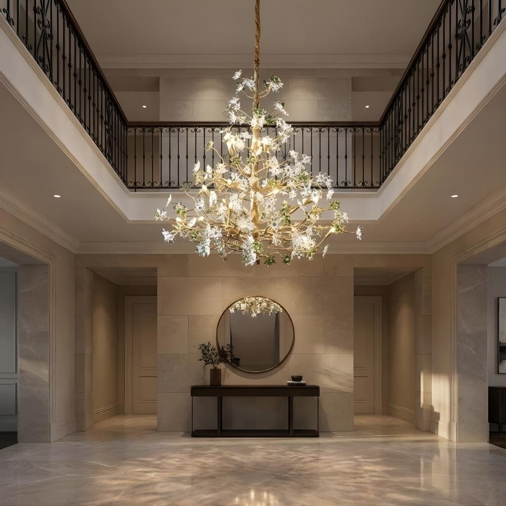 Gilded Branch Floral Brass Crystal Chandelier