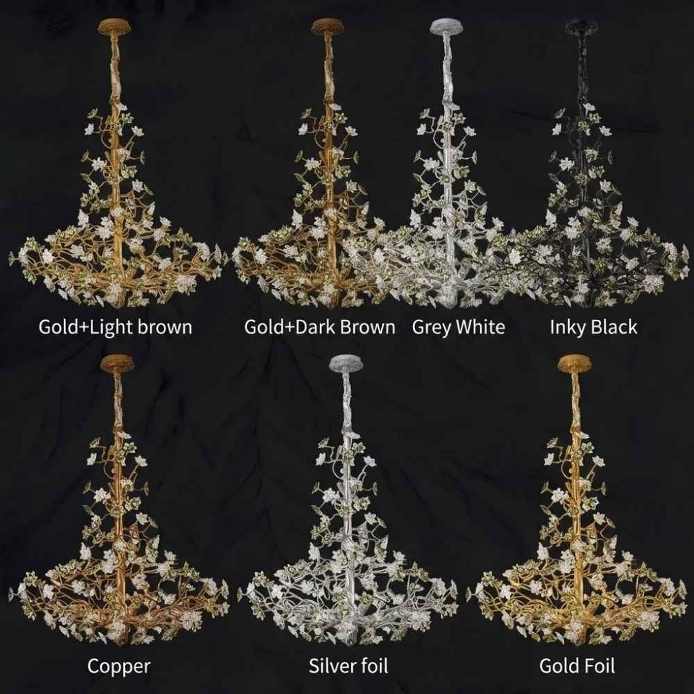 Gilded Branch Floral Brass Crystal Chandelier
