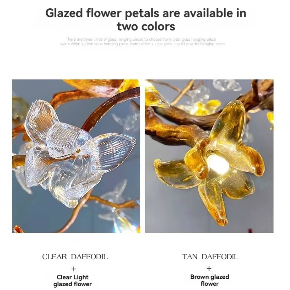 Verdant Branch Copper Vine Glass Flower Stairwell Chandelier