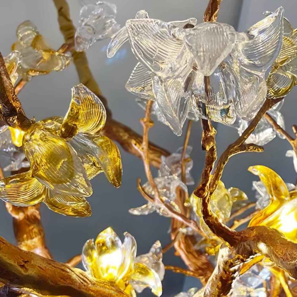 Verdant Branch Copper Vine Glass Flower Stairwell Chandelier