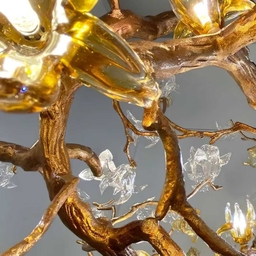 Verdant Branch Copper Vine Glass Flower Stairwell Chandelier